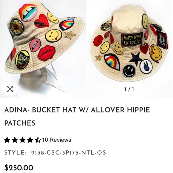ADINA BUCKET HAT W/ ALLOVER HIPPIE PATCHES - Picture 3 of 11
